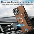 thumbnail image 5 of ELEHOLD for iPhone 12 Case with Ring Holder, iPhone 12 Wallet Case with RFID Blocking Card Holder Wristlet Strap, Magnetic Button Flip Folio Kickstand Shockproof Phone Cover,Brown, 5 of 10