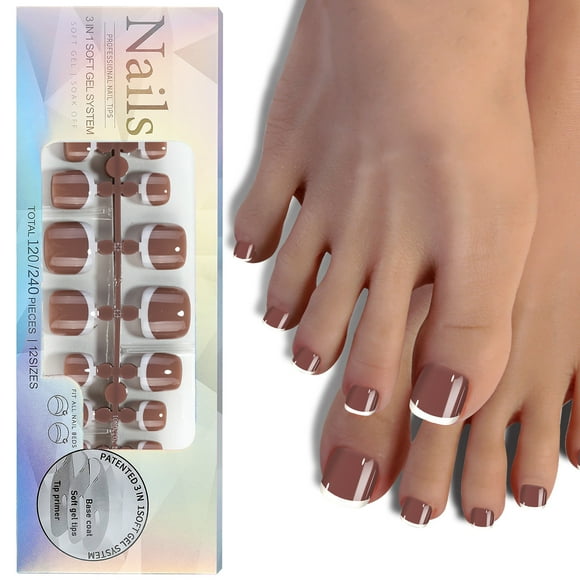 120PCS French Gel Toenail Tips French Tips Press on Nails 12 Sizes Fake Nails False Toe Nail Wearable Tips for Nail Art DIY