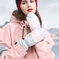 thumbnail image 4 of Xinyolin 1 Pair Women Gloves Plush Lined Ribbed Cuffs Full Cover Winter Waterproof Letter Print Cycling Gloves for Outdoor Sports, 4 of 8