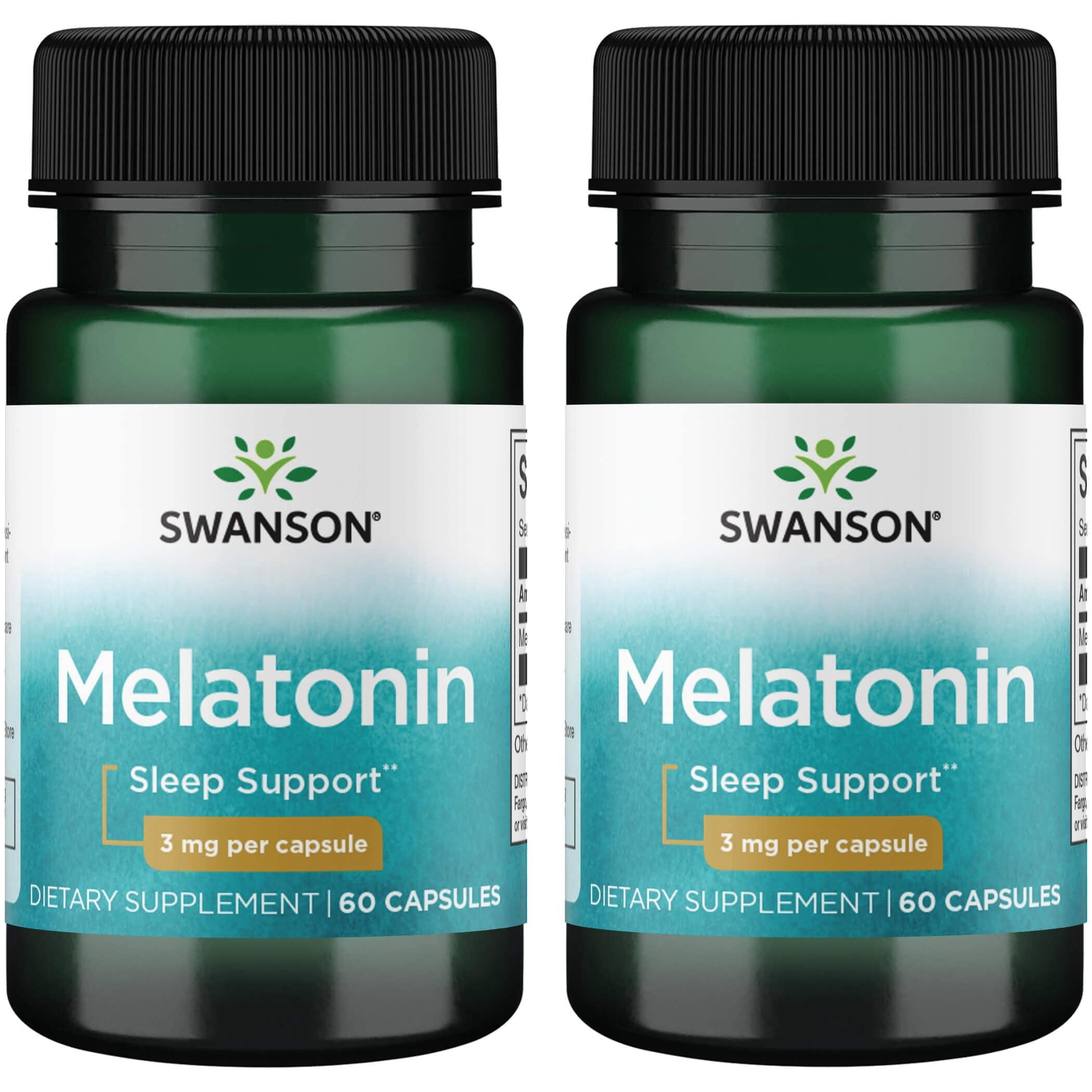 Swanson Melatonin - 100% Drug Free 3 mg 60 Caps 2 Pack - Walmart.com