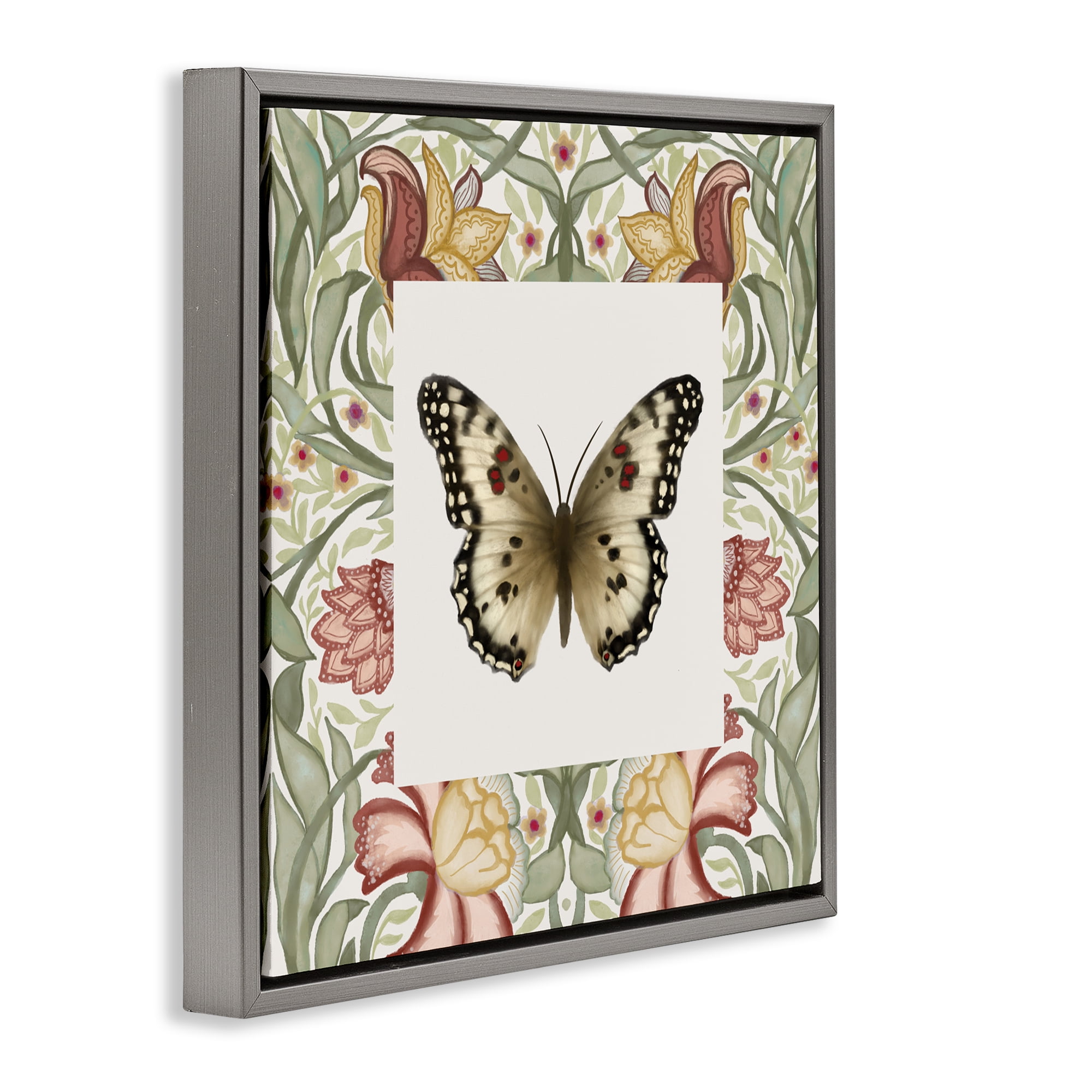 Stupell Industries Warm Toned Baroque Butterfly Gray Framed Floater Canvas Wall Art, design by Elizabeth Medley