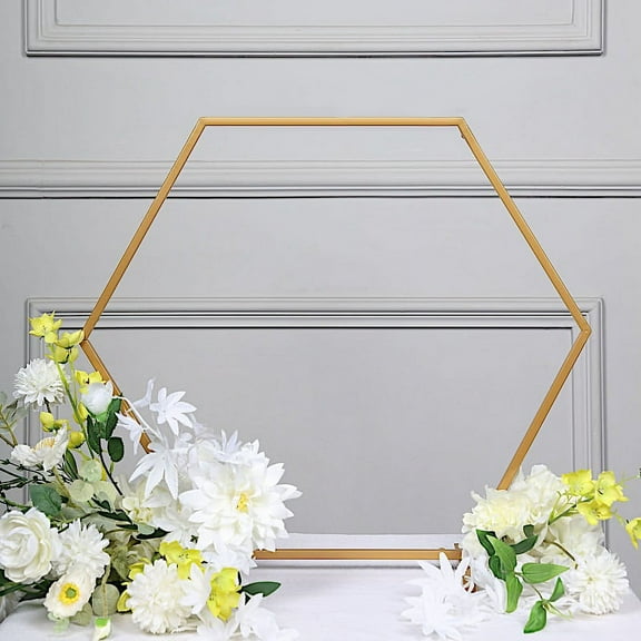 BalsaCircle 21" Gold Hexagon Metal Flower Frame Geometric Table Arch Centerpiece Party Events Decorations