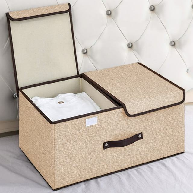 Cajas de almacenamiento con tapas y asas dobles: organizadores de ropa plegables, cestas rectangulares con divisor extraíble para el hogar, el dormitorio, el armario y la oficina.