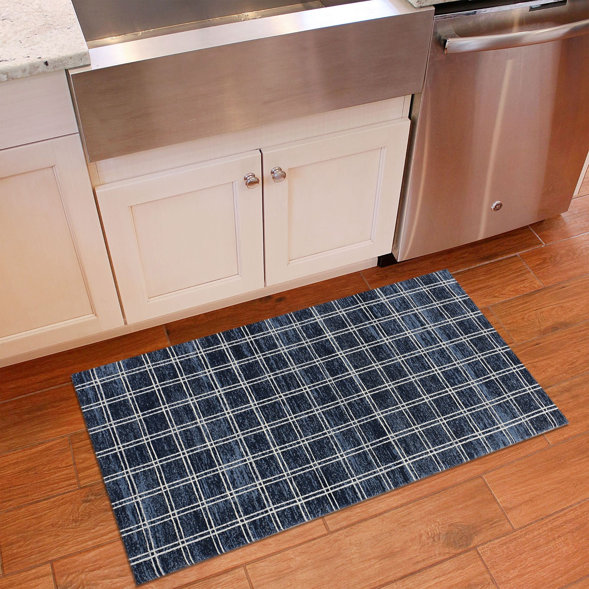 RugSmith Blue Plaid Anti-Fatigue Kitchen Mat, 20" x 36"