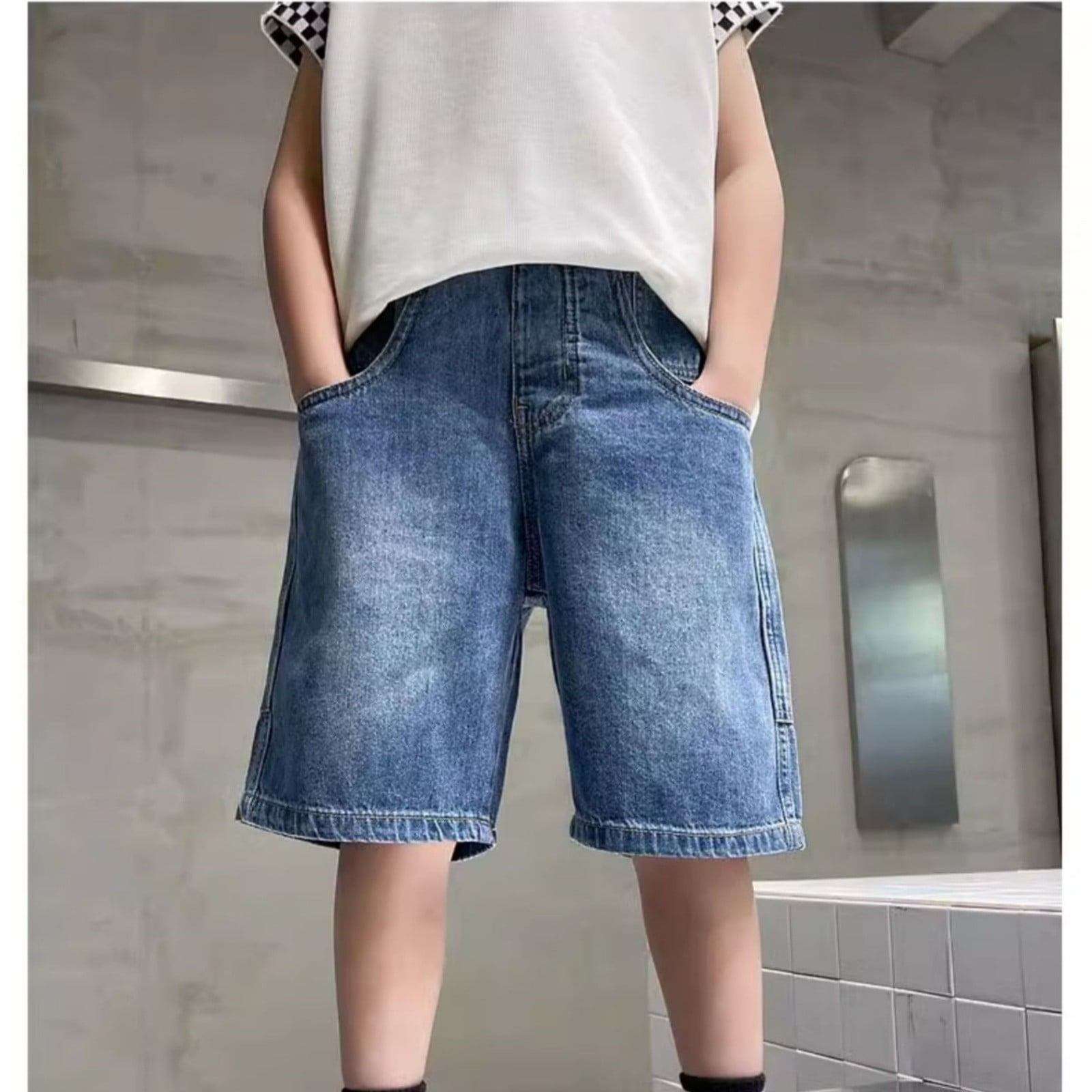 FYDUU Boy's Jean Shorts Boys Shorts Summer Denim Shorts Fashion Baggy Jorts Shorts Elastic Waist Casual Denim Trousers Kids Teenagers Jean Shorts 3-4 Years