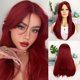 thumbnail image 1 of Nueva Peluca para Mujer de Fibra Química a la Moda, Figura de Flequillo Rojo Vino, Cabello Largo y Liso, 1 of 10