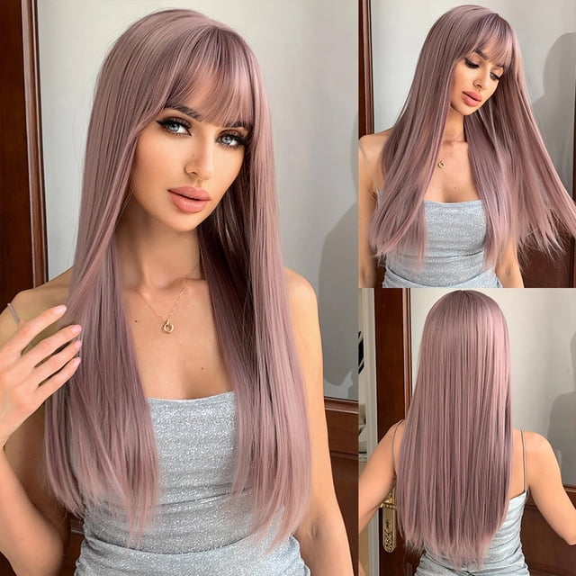 Pelucas sintéticas largas y rectas para mujer, cabello Natural negro oscuro, parte media, Cosplay diario, fibra resistente al calor