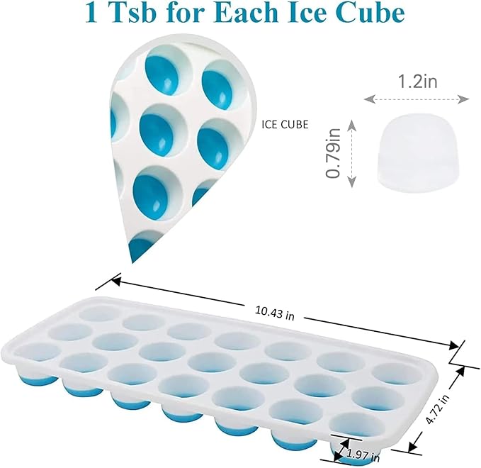 AVOKA 2 pcs 21 Cavity Pop Up Ice Cube Trays for Freezer with Lid with Easy Release Flexible Silicone Bottom, Stackable, 100% BPA Free, Cocktail (2 pcs)