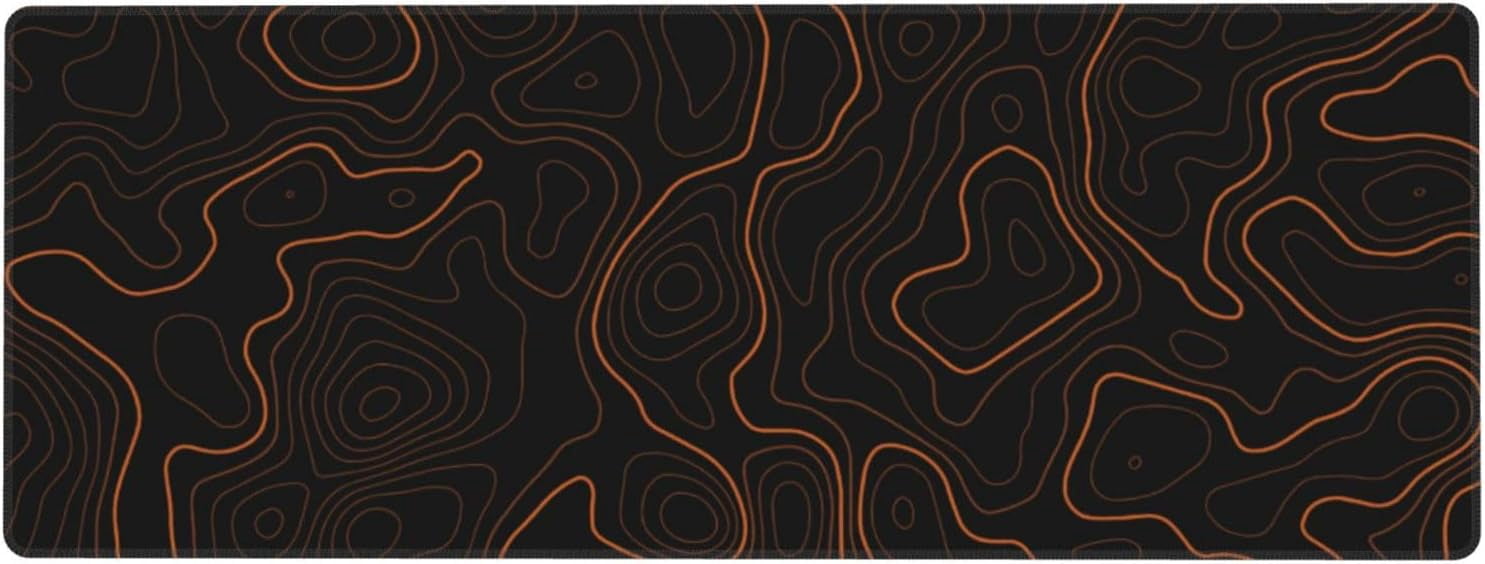 Orange Topographic Mouse Pad Large Gaming XL Geographic Map Lines Contour Desk Mat Extend Long Mousepad for Computer Laptop Office Non-Slip Rubber Stitched Edges 31.5 x 11.8 Inch