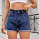 thumbnail image 4 of Pantalones cortos de mezclilla lavados con flecos for mujer, pantalones cortos rectos de talle alto con cremallera de verano, 4 of 7