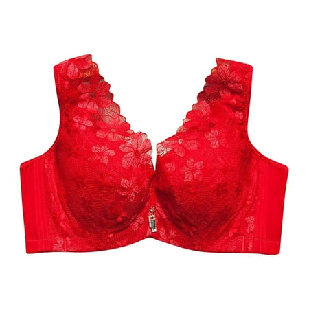 TJUJUSO Sexy Lace Bras for Women No Underwire V Neck Full Coverage Bras Soft Comfortable Bras Push Up Lingerie Brassiere Plus Size Ladies Bra Red 34C