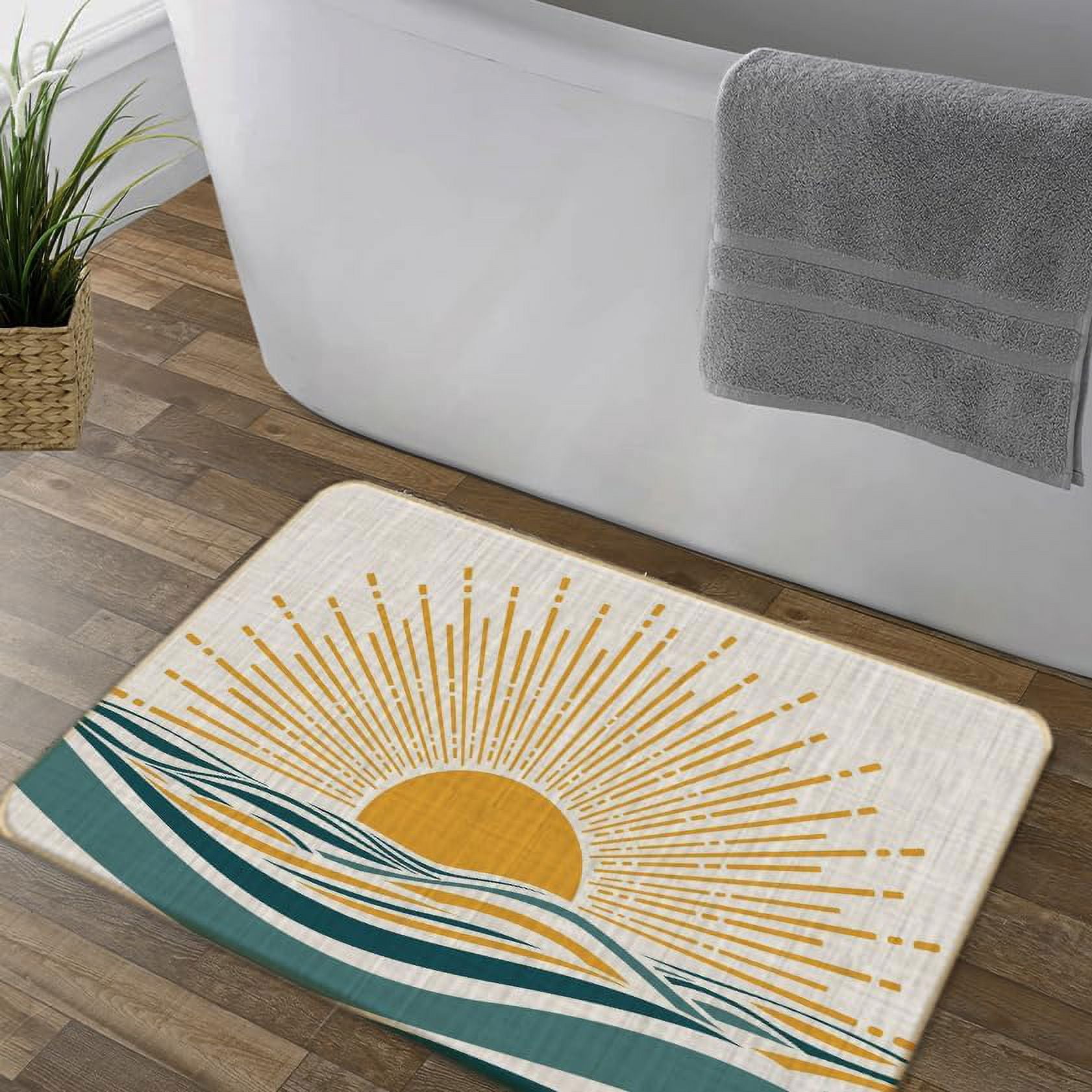 Boho Sun Ocean Front Door Mat Bohemian Welcome Mat for Entryway, Bath, Kitchen 17x30 Inch Outdoor/Indoor Decor Add a Splash of Boho Charm to Your Home’s Entrance Unique and Artistic Design
