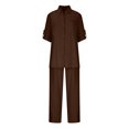 thumbnail image 4 of YI YI 2 Piece Cotton Linen Outfits for Women Summer Dressy Business Work Suits Streetwear Button Down Tops and Pants Suit L Brown, 4 of 5