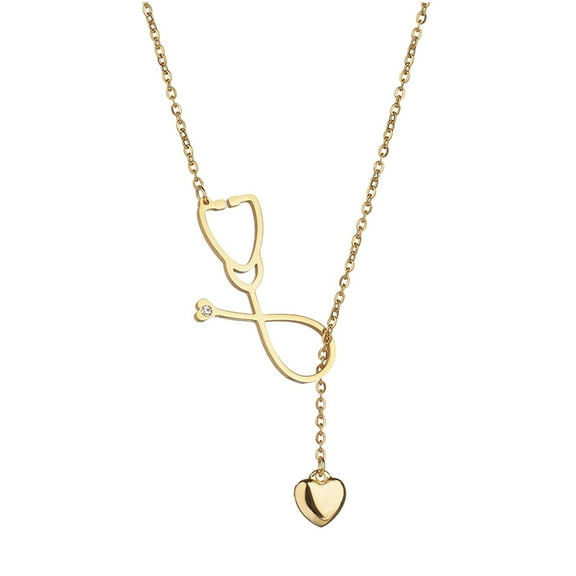 Goldtone Stethoscope Heart Lariat Necklace
