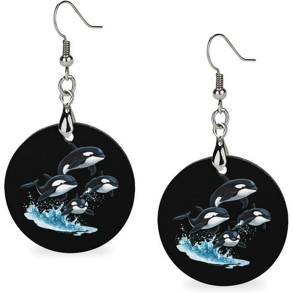 Killer Whale Orca Whale Family Wooden Dangle Earrings Stylish Earrings Pendant for Party Travel[s008]