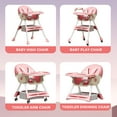 thumbnail image 4 of XunKA 4-in-1 Baby High Chair, Portable Fortable Toddler Dining Chair Eat & Play with Double-Layer Dinner Plate and Toy Rack for 6-36 Month, Pink., 4 of 10