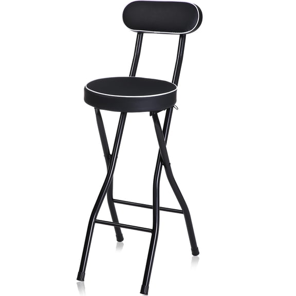 1 Thyle 29.5 Inch Folding Bar Stool with Backrest, Black Steel Counter