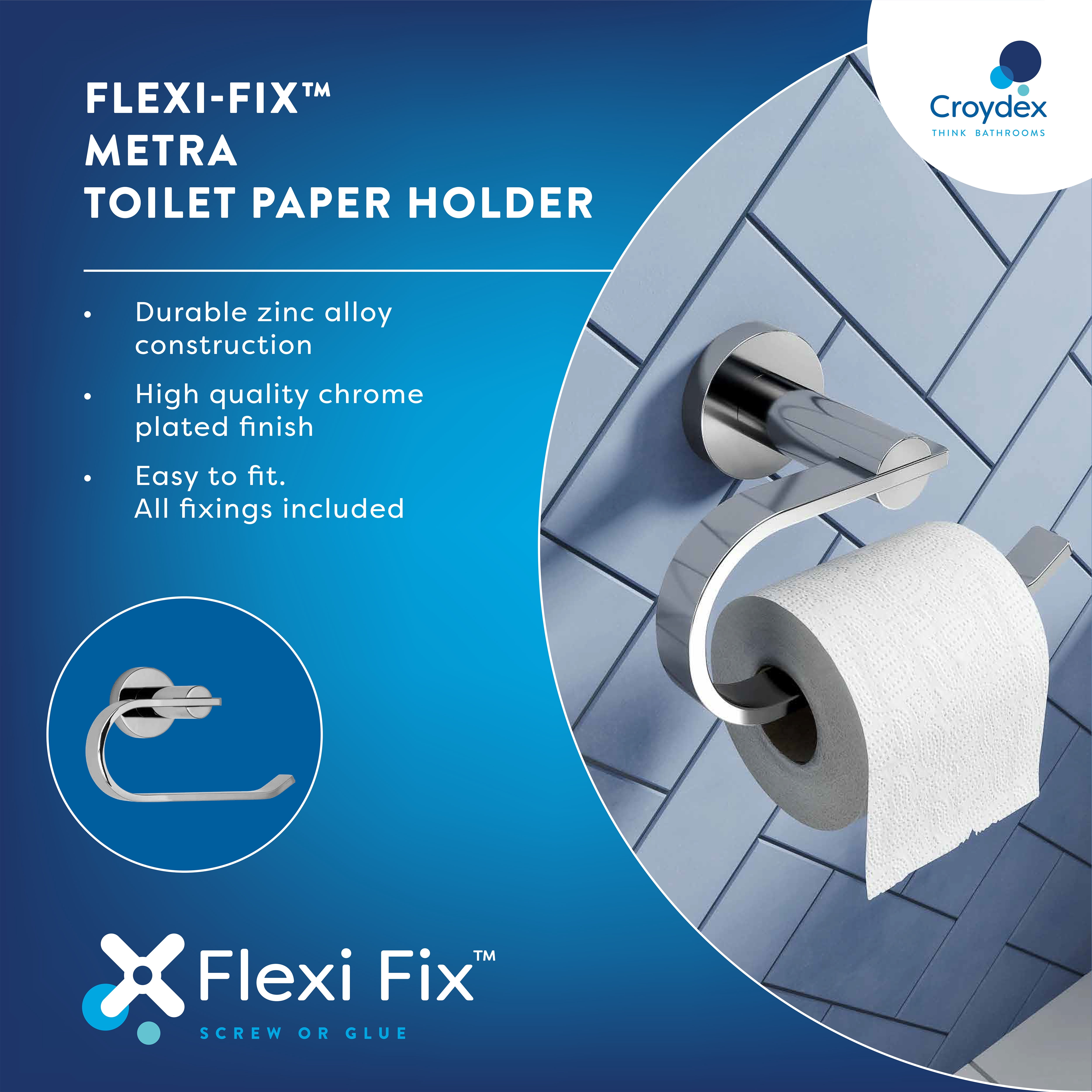 Croydex Metra Flexi Fix  Wall-Mounted Toilet Paper Holder in Chrome