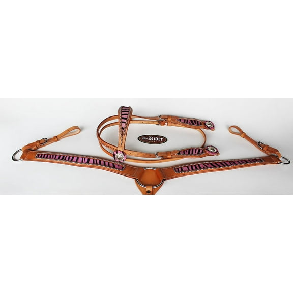 Horse Western Riding Leather Bridle Headstall Breast Collar Tack Pink 76114