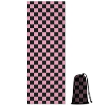 Black and Pink Checkerboard Pattern Hot Yoga Mat Towel Non Slip for Hot Yoga - Quick-Drying Yoga Mat Cover with 4 Corner Pockets with Travel Bag - Hot Yoga Towel Non Slip 74"x26"