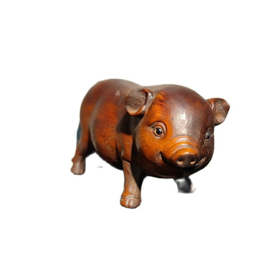 Vintage Carved Wood Wooden Pig Statue Pet Mini-Musk Swine Gift Boxwood Room Art decorative sculpture home decor