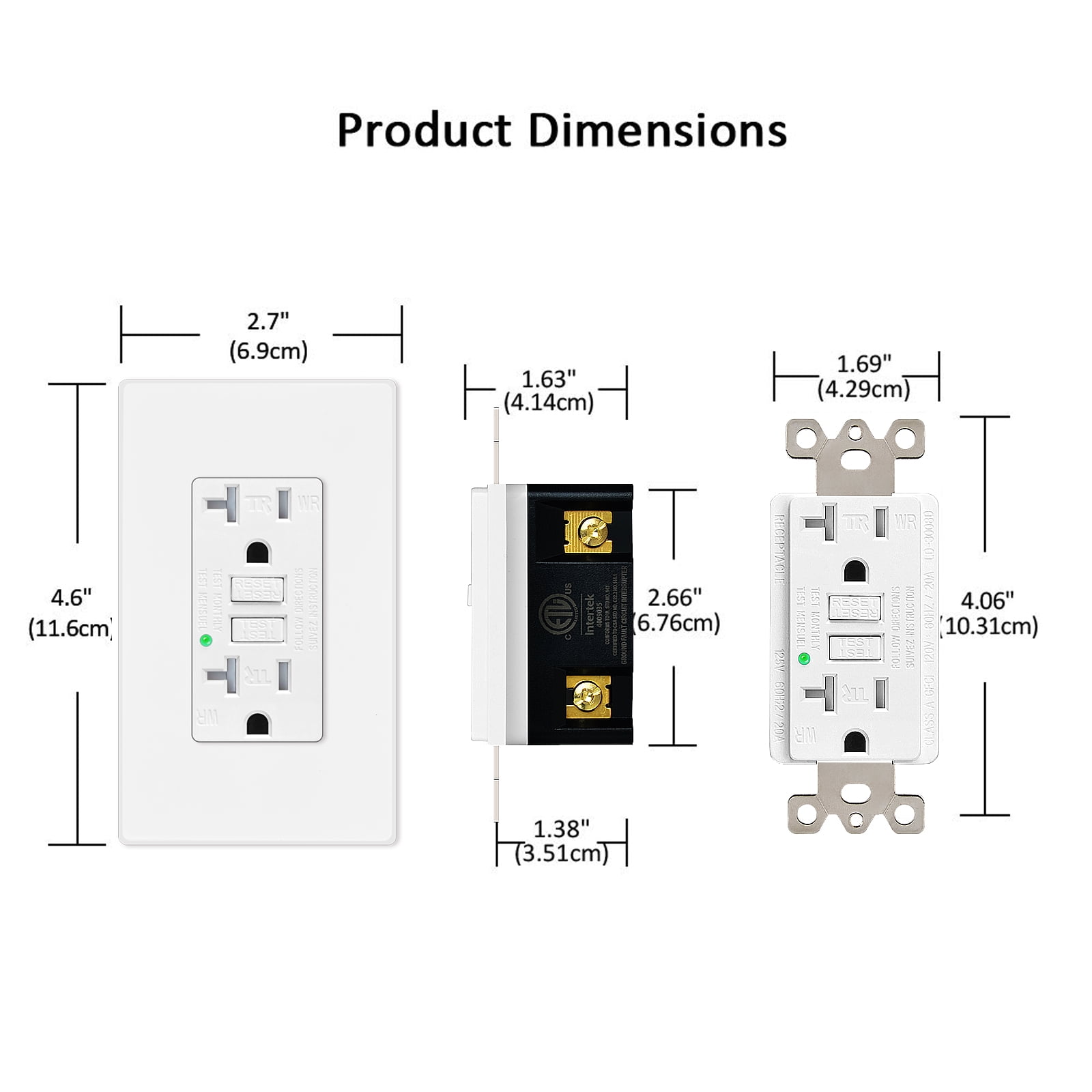GFCI Outlet 20 Amp, Greencycle 3PK GFCI 20 Amp Ground Fault Electric Plugs, ETL Listed, Tamper-Resistant, Weather Resistant Receptacle Indoor or Outdoor Use with Decor Wall Plates and Screws White