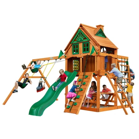 Gorilla Playsets Navigator Treehouse Wooden Swing Set with Fort Add-On and Monkey