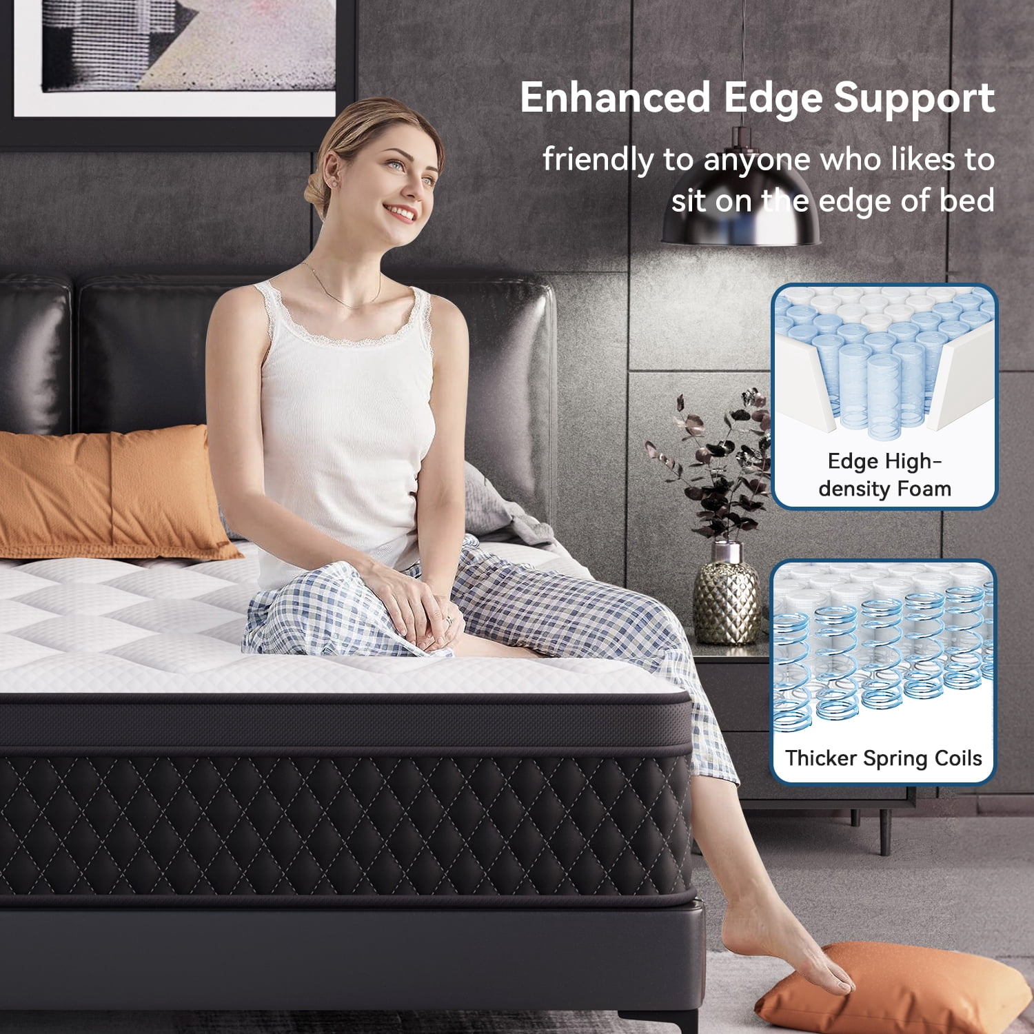 GIANNA Full Size Hybrid Spring Mattress, 12 Inch Medium Firm Mattress with Pocket Coils and Memory Foam, Pressure Relief and Motion Isolation, Breathable and CertiPUR-US Certified