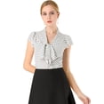 thumbnail image 1 of Camisa de oficina con lunares para mujer, blusa con cuello de lazo y manga con volantes blanco S, 1 of 6