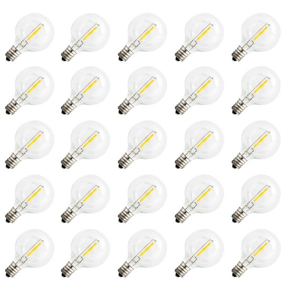 Clear LED Globe G40 Replacement Bulbs for Outdoor String Lights - 0.7W 120V Fit E12 Candelabra Screw Base Light Sockets, 1.5 Inch Size for Patio String Decor | 25 Pack
