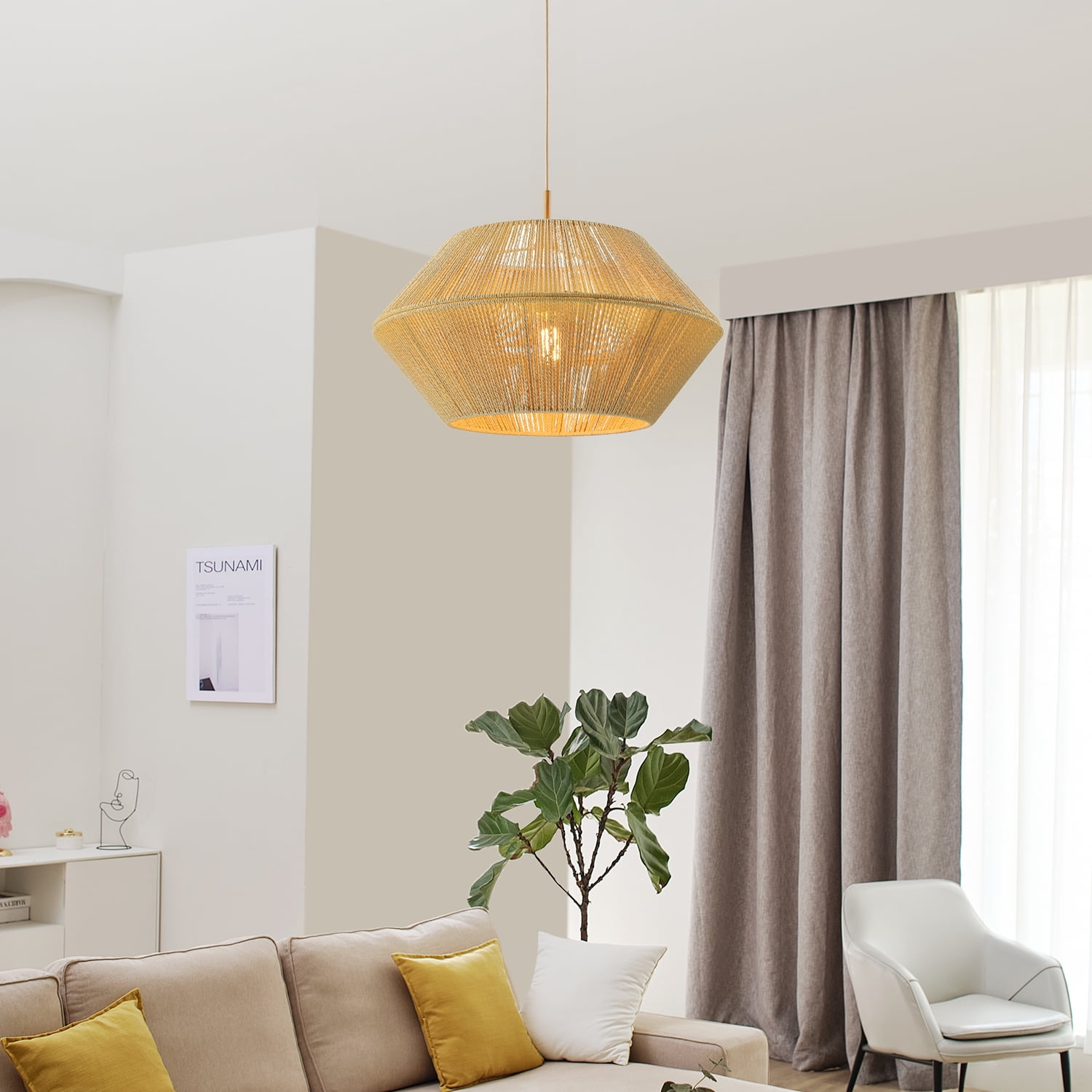 Globe Electric 1-Light Wood Toned Twine Shade Pendant Light