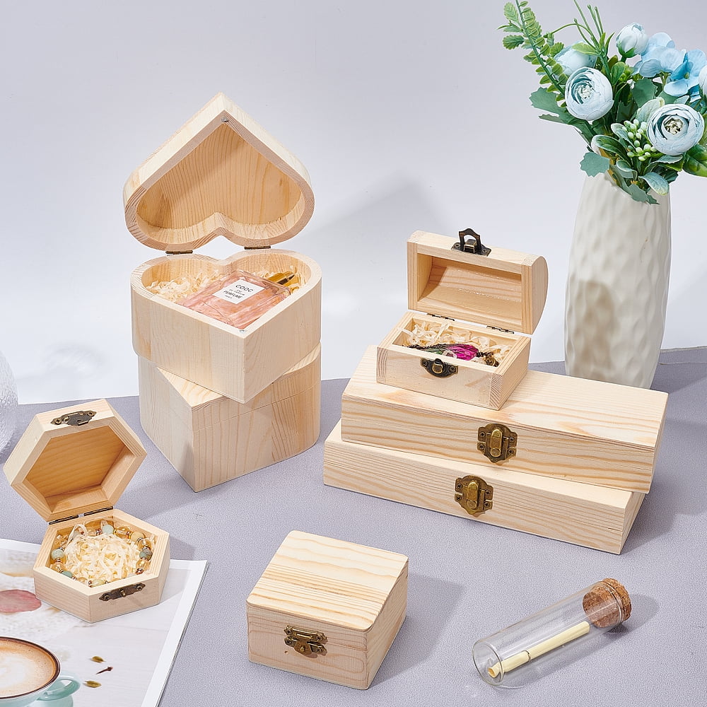 4 pc Pine Storage Box Pencil Box with Iron Findings Rectangle Blanched Almond 20.9x7.95x3.7cm Inner Diameter: 19.6x5.6cm