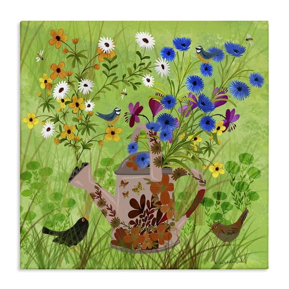Stupell Industries Eclectic Bright Gardening Can & Birds Canvas Art, 17 x 17, by Kay Widdowson
