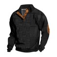 thumbnail image 2 of Men's Fake Sweater Stripe Print Stand Collar Sweatshirt with 3 Buttons, Outdoor Casual Button Front Pullover,Black,XL, 2 of 4