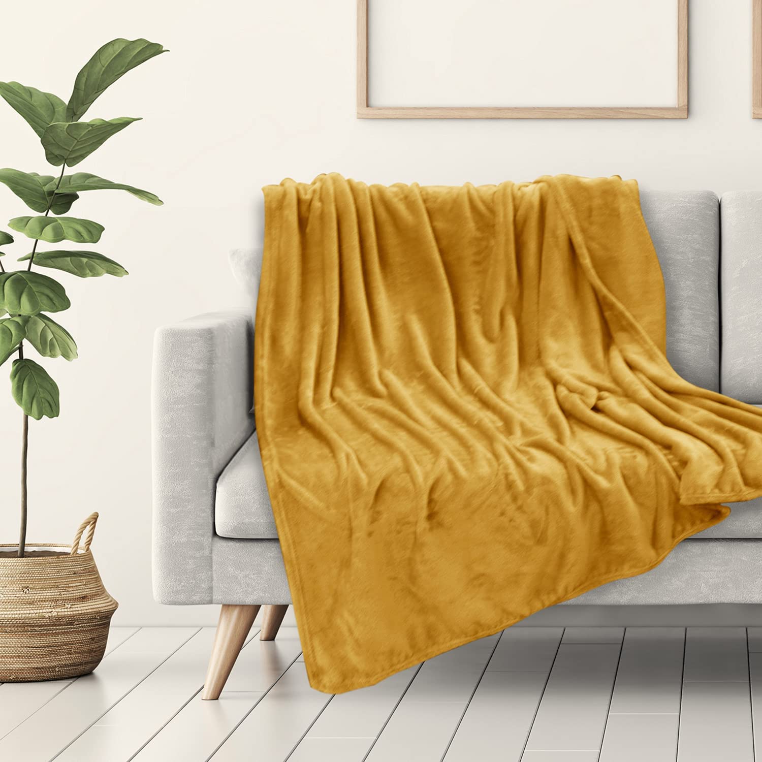 Mustard Yellow Throw Blanket Yellow Fuzzy Blanket 60 x80 Fleece Throw