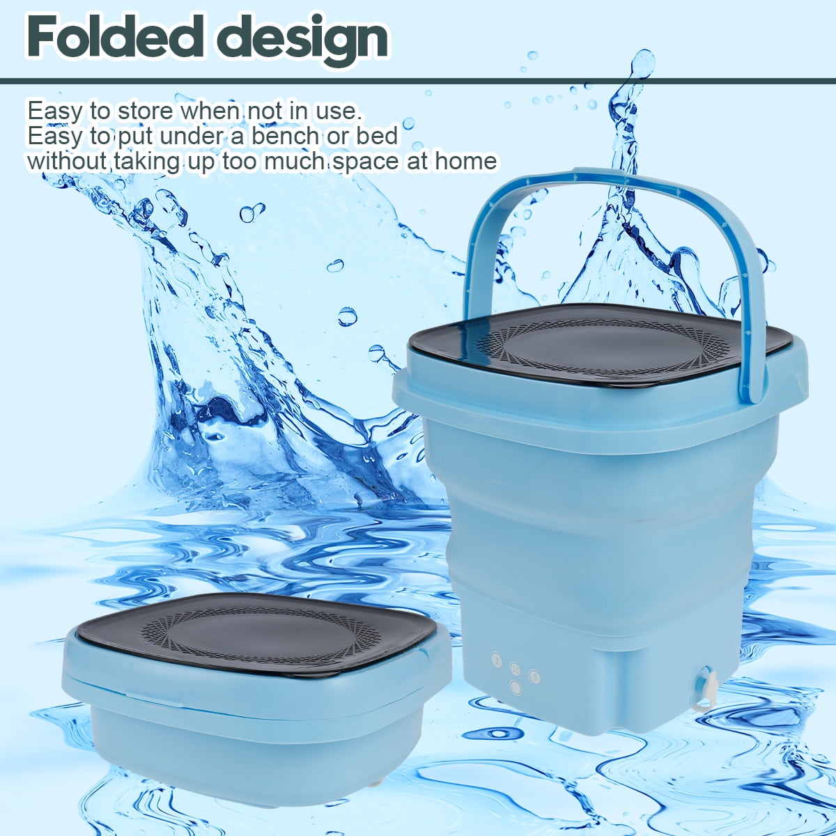 YOZUMD 8L Portable Washing Machine,Folding Mini Washer Machine with Blue  Light Drain Basket,3 Levels Timing Vibration Wave Foldable Laundry Bucket  for
