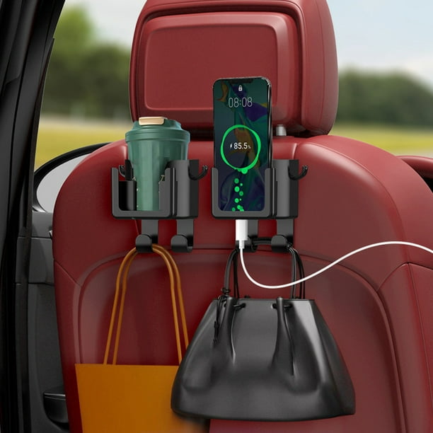 Organizador para respaldo de asiento de coche con ganchos colgantes para botellas de agua, teléfono y bebidas - Soporte portátil de plástico para almacenamiento
