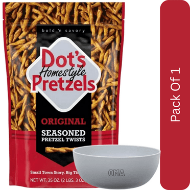 Dot’s Homestyle Pretzels Original Seasoned Pretzel Twists, 35 oz, With Olive White Bowl By OMA