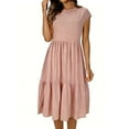 thumbnail image 3 of Women's Summer Short Sleeve Round Neck Linen Dress Tops Shirts Tunics Solid Color Casual Daily Wear Vacation Beach Travel Fashion Essential Gift for Women | Sopatenor,Pink XL, 3 of 8