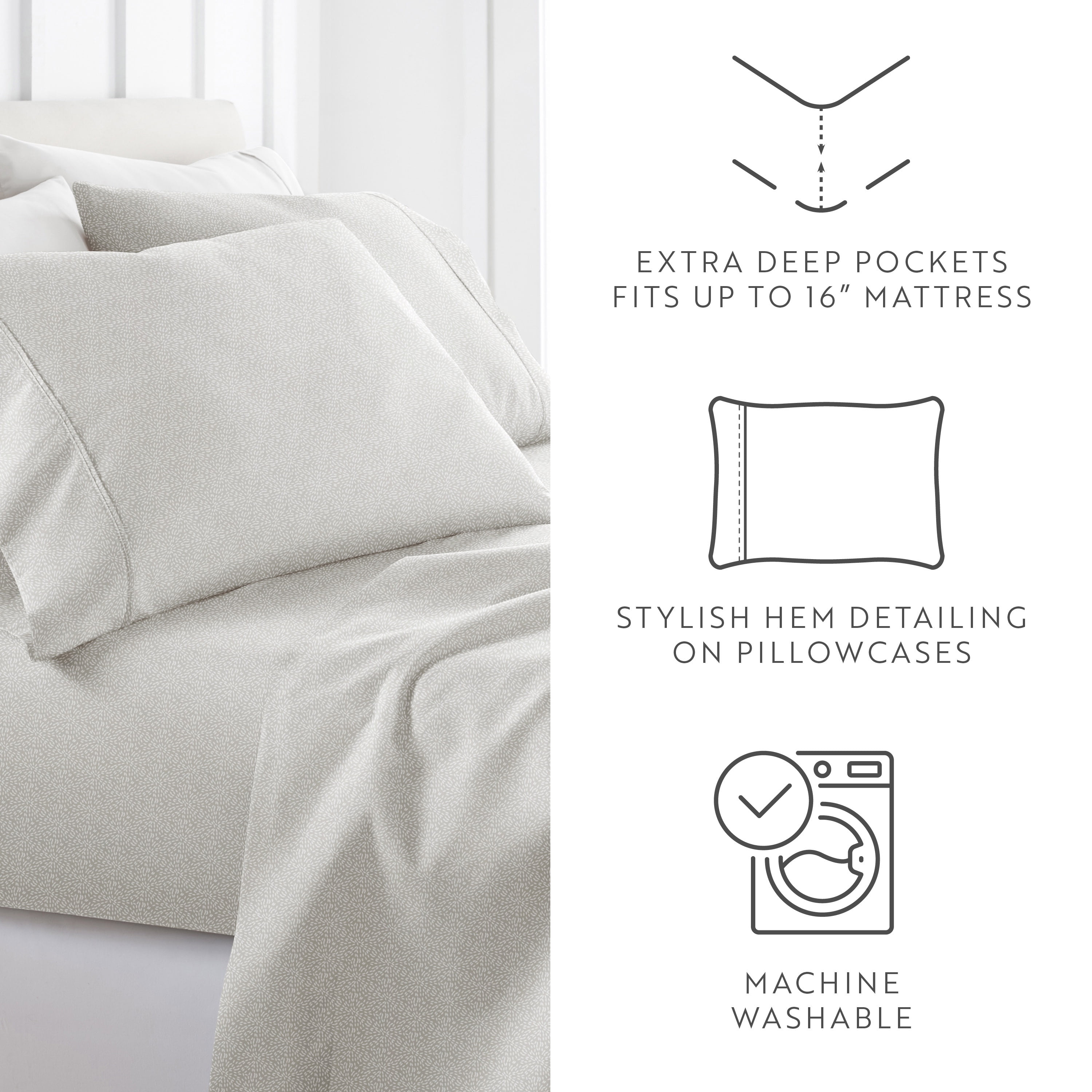Noble Linens 4 Piece Pattern Microfiber Bed Sheets Set, Light Gray Modern Circles, King