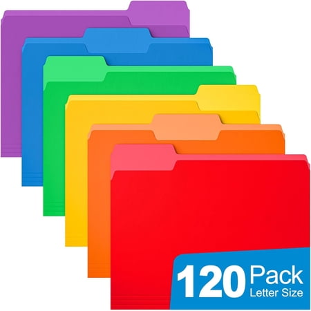120 Pack Manilla Folders 8.5 x 11 Inch, 1/3-Cut Tab Colored File Folders Letter Size, Paper File Folders, Manila Folders Home Office School Supplies for Documents Files, Assorted 6 Colors