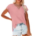 thumbnail image 6 of Pink Womens Blouses Women's Cap Sleeve Shirts Casual Summer V Neck Tunic Tops Loose T Shirts Side Slit S 3XL Summer Tops, 6 of 6
