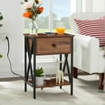 thumbnail image 2 of VECELO Nightstand with Charging Station and USB Ports, End Table Side Table with Drawer and Shelf for Bedroom, Living Room, Sofa Couch, Brown, 2 of 8