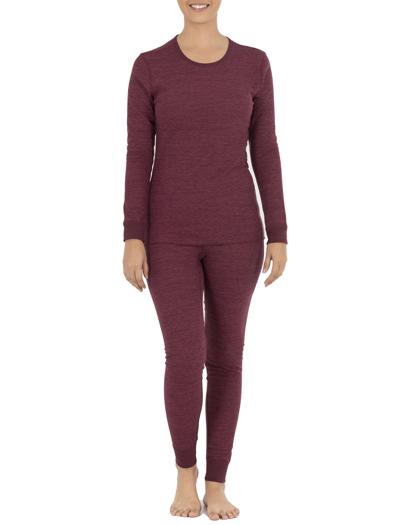 Merlot Heather X-Small Fruit of the Loom Womens Micro Waffle Premium Thermal Crew Top Merlot Heather X-Small Fruit of the Loom Womens Micro Waffle Premium Thermal Crew Top