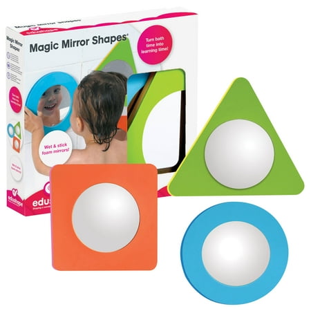 Edushape Magic Mirror Shapes Baby Bath Mirror - Stick-On Removable Baby Foam Bath Toys for Toddlers 1-3