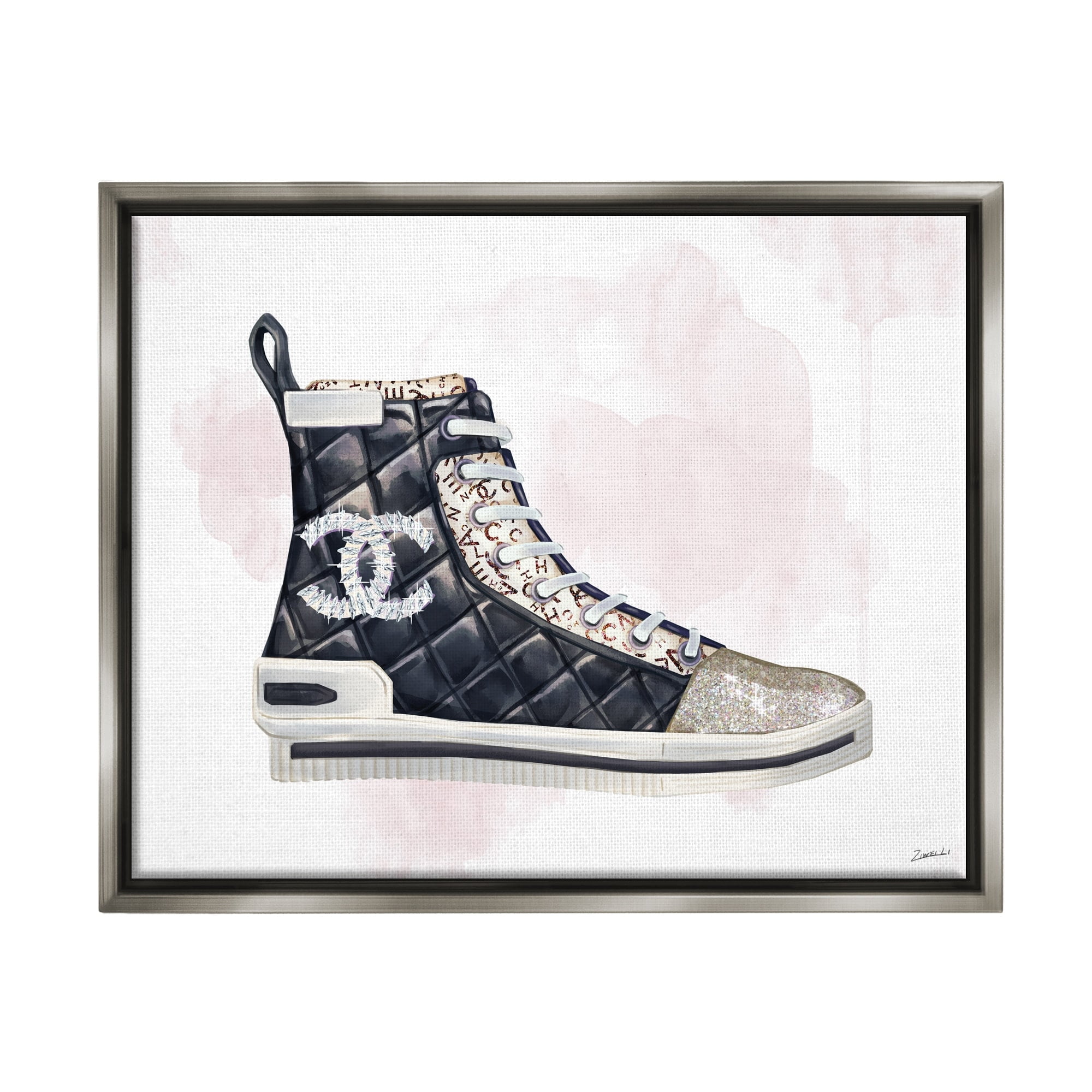 Stupell Industries Glam Fashion Quilted Sneaker Designer Style Luster Gray Framed Floating Canvas Wall Art, 24x30, by Ziwei Li