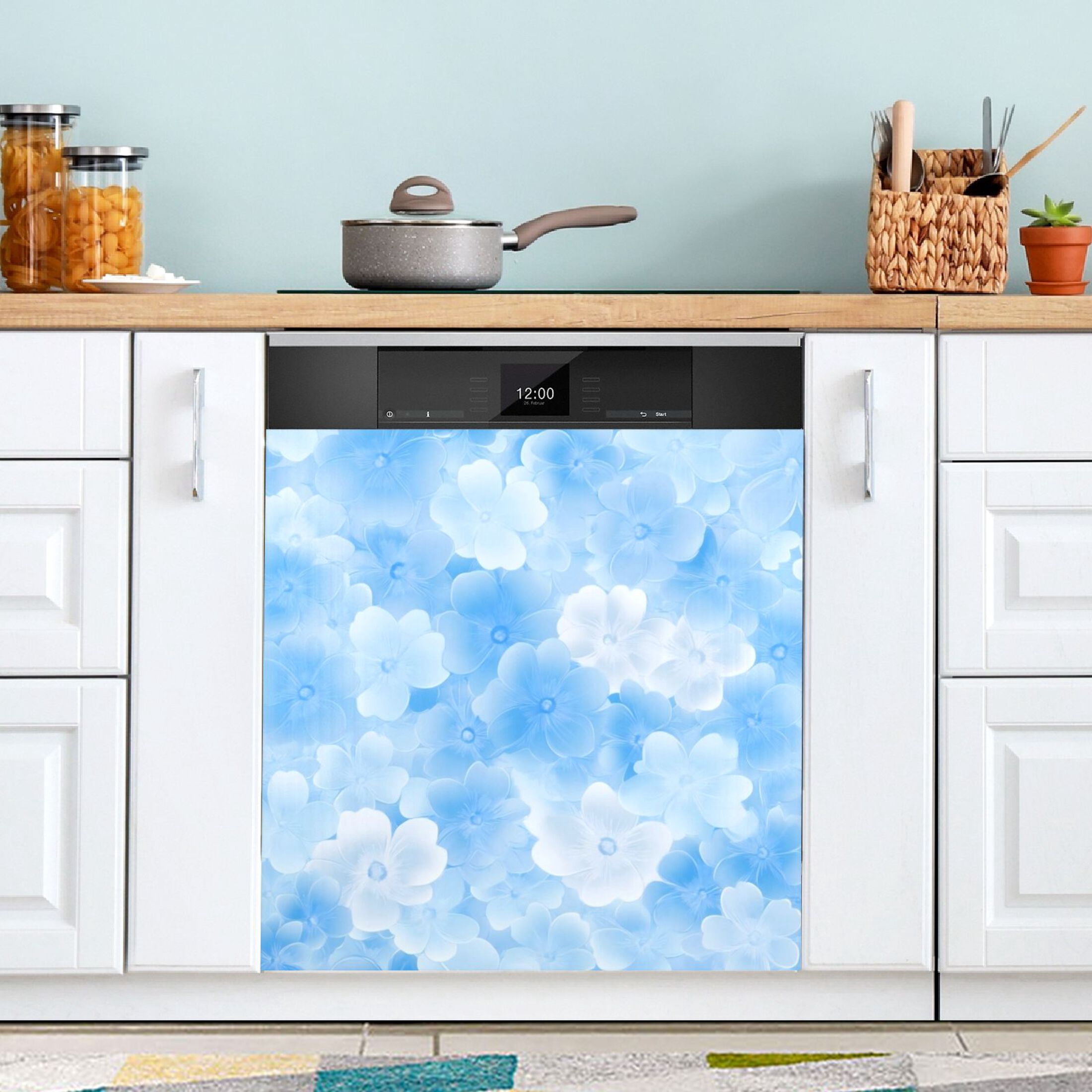 Dishwasher Magnetic Sticker 23x26 Inch Refrigerator Magnetic Sticker Washing Machine Magnetic Sticker Kitchen Panel Magnetic Sticker Home Decor Blue Pretty Lovely Flowers Seamless