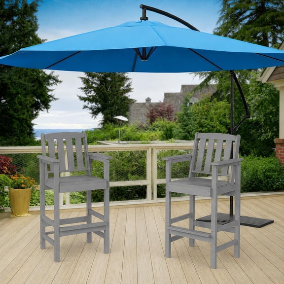 Buballino 2-Piece Adirondack Bar Chairs Set All-Weather HDPE for Backyard Poolside, Light Grey