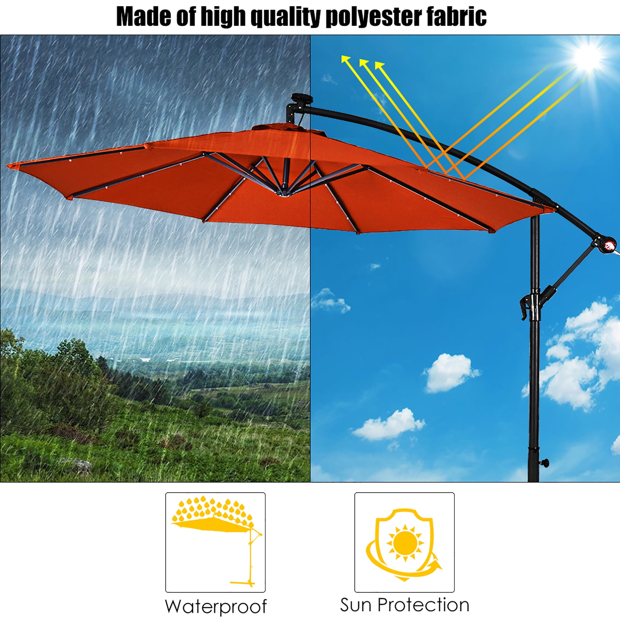 Costway 10' Orange Fixed Round Market Patio Umbrellas, Crank Lift