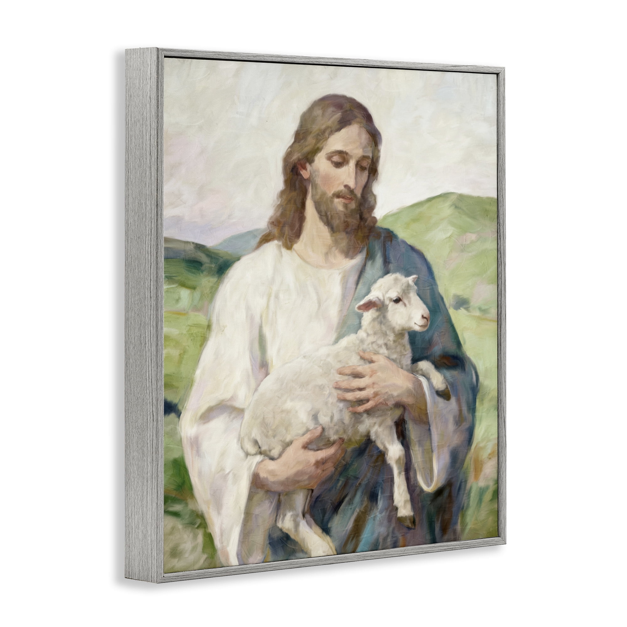 Stupell Industries Little Lamb & Spiritual Figure Gray Framed Giclee Art, design by Kim Allen